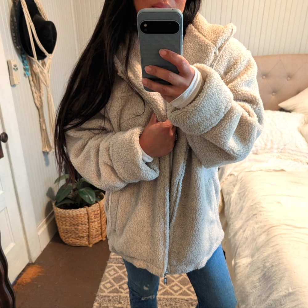 Teddy Bear cream sherpa Jacket oversized vintage women's large Coat
